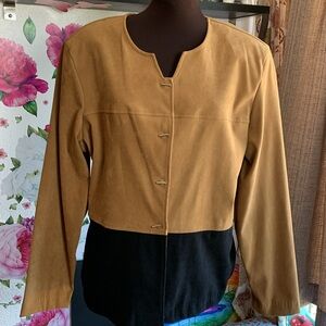 Vintage R&K originals, faux suede tan/black lined long sleeve blazer. Size 14.